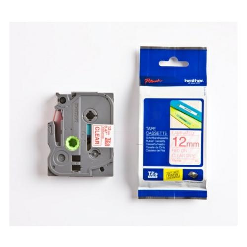 Brother tape red on transparent (TZE132), 12mm, laminated