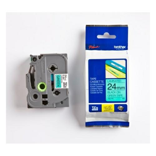 Brother tape black on green (TZE751), 24mm, laminated
