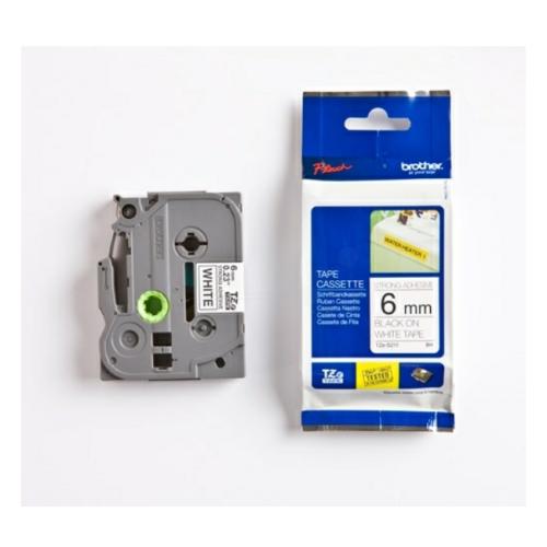 Brother tape black on white (TZES211), 6mm, laminated