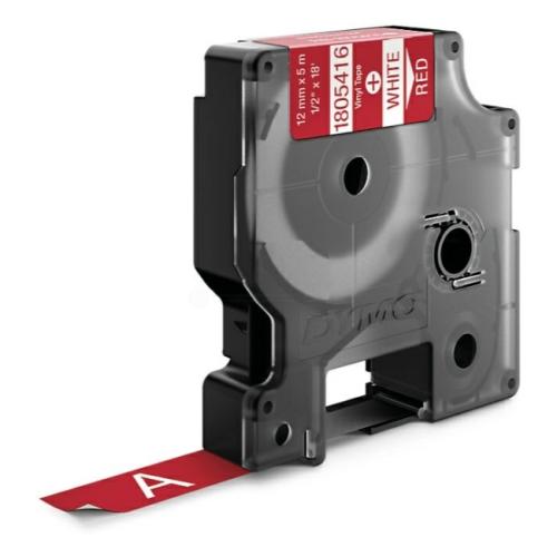 Dymo Vinyl ribbon white on red (1805416), 12mm, laminated