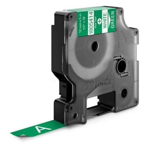 Dymo Vinyl ribbon white on green (1805414), 12mm, laminated