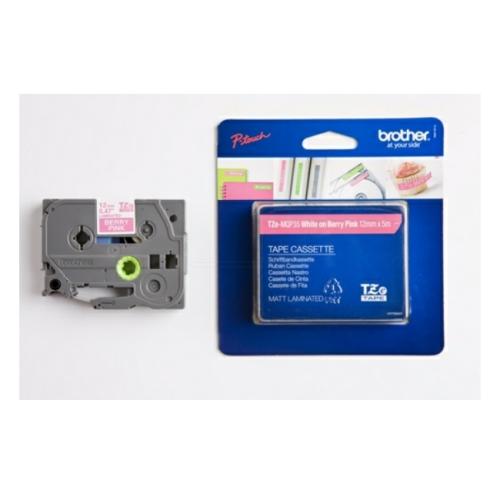 Brother tape white on matte pink (TZEMQP35), 12mm, laminated